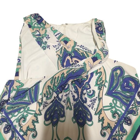 Donna Morgan Blue Green Paisley Print Asymmetrical Midi Dress Size 6 - Picture 11 of 14